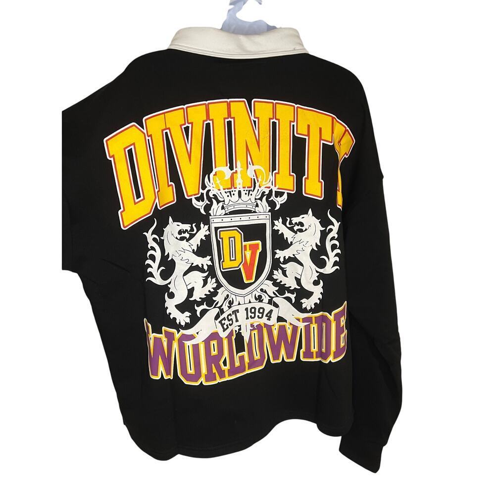 Divinity “Nostalgia Sweater” in Black Y2K 90's Blokecore Sportswear Sportscore - Picture 3 of 11